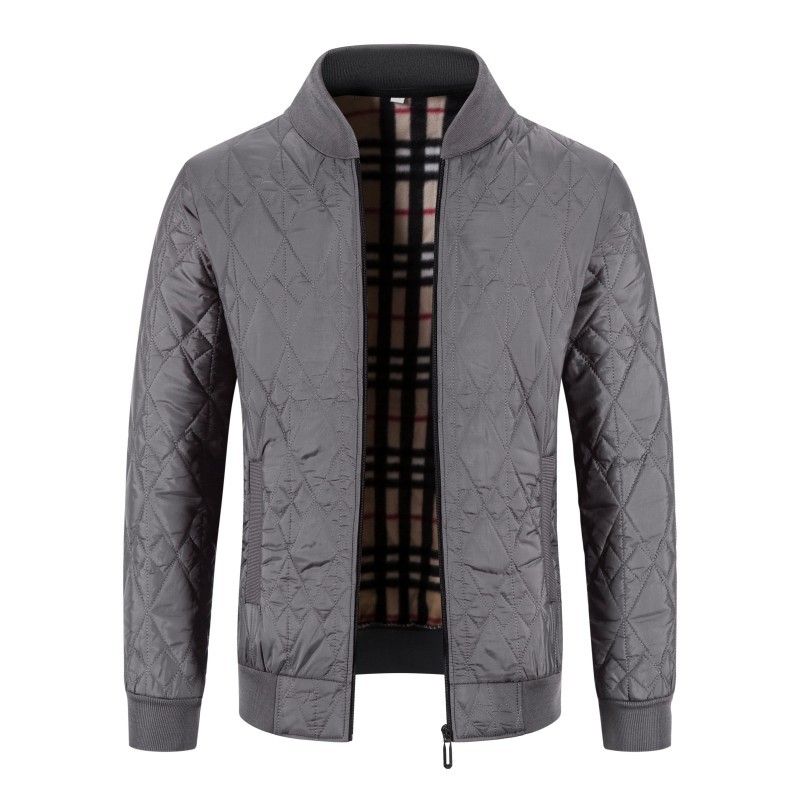 Men's Fleece-lined Thickened Diamond Plaid Jacket Cotton-padded Coat
