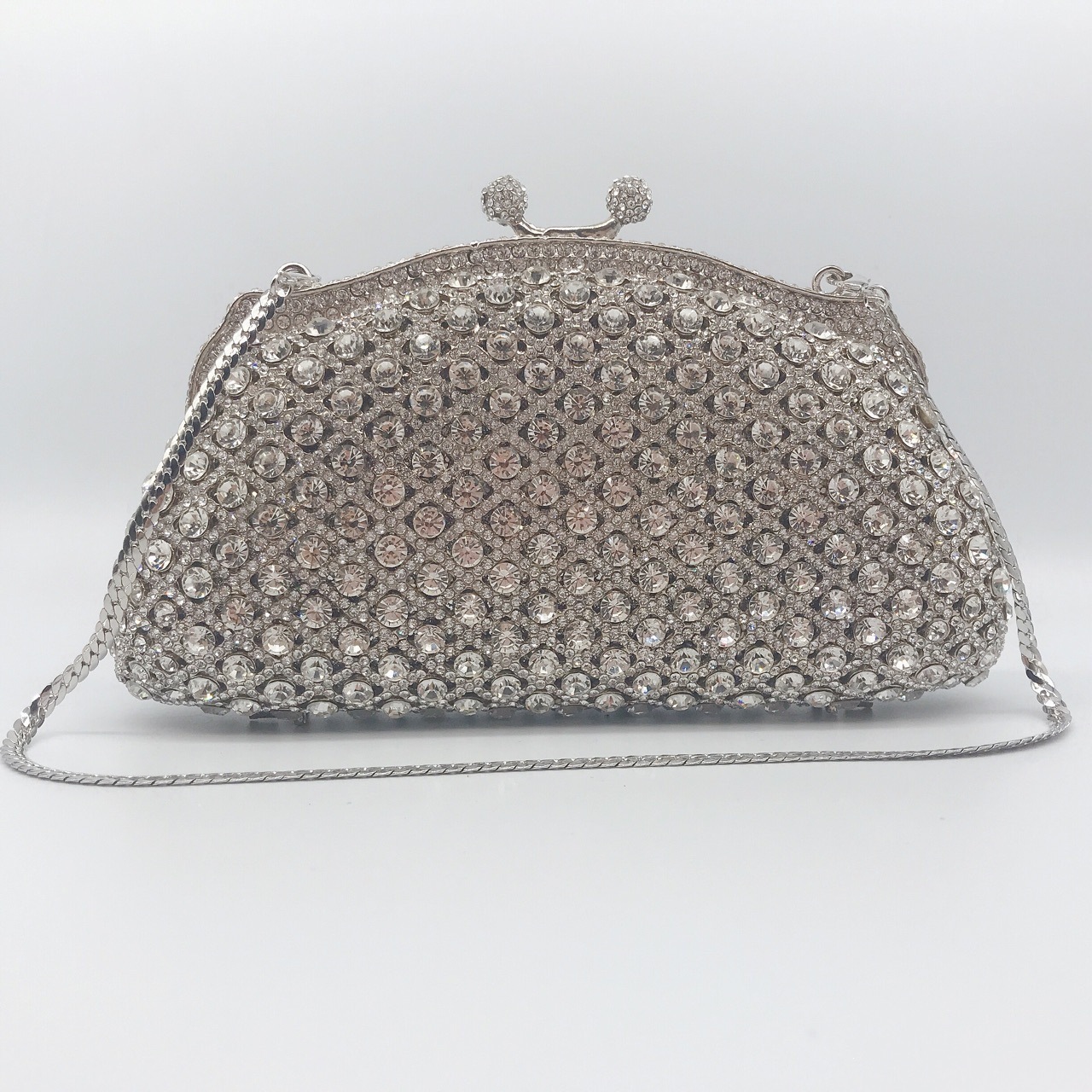 Bolsa de cena con diamantes transfronterizos no vacío caja dura de metal bolso de diamantes vestido de banquete bolso de mano bolso de mujer bolso de cadena