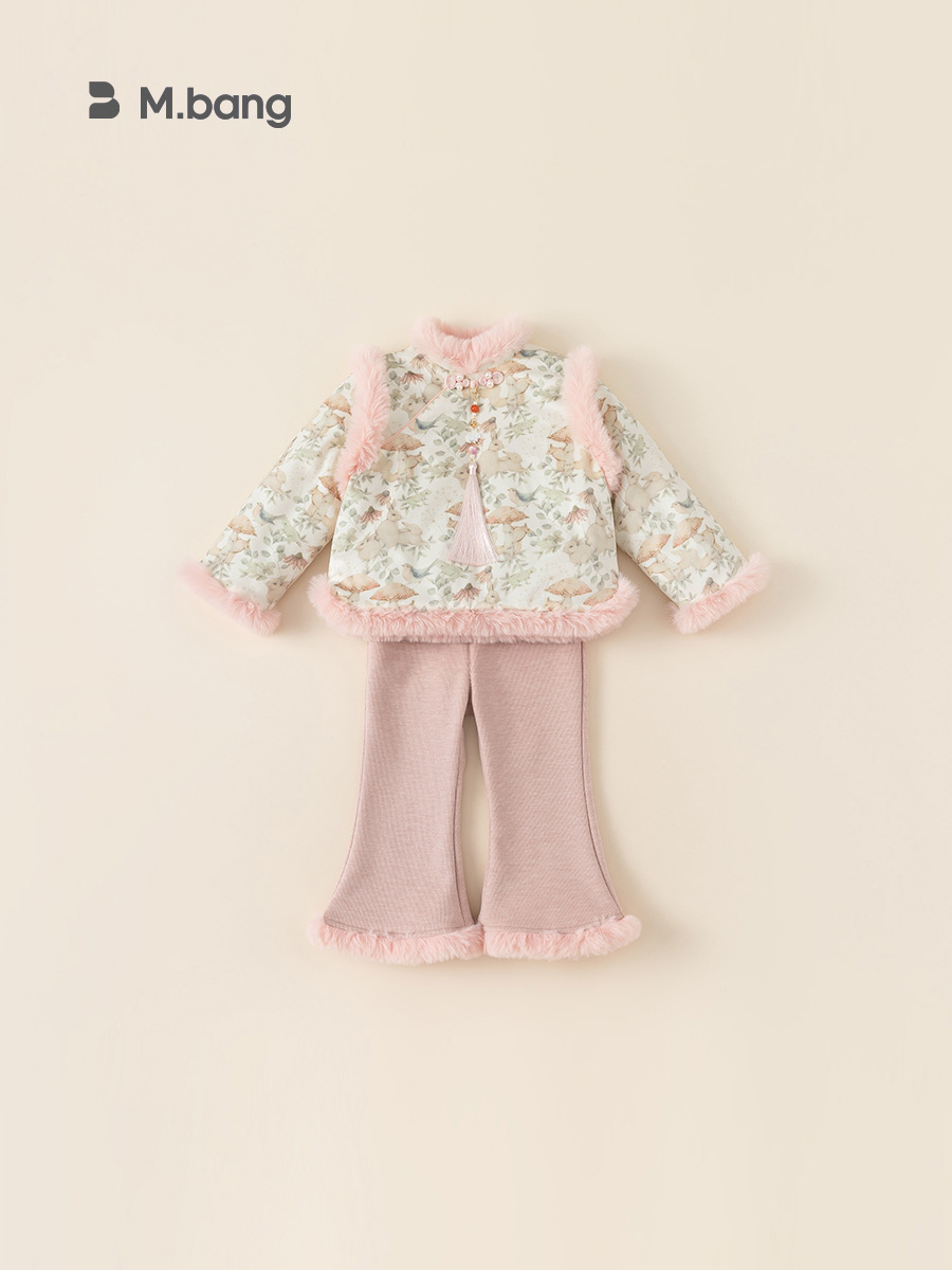 Yubao ropa infantil de niñas estilo nacional conjunto de invierno nuevo vestido de Año Nuevo bebé de dos piezas grueso conjunto