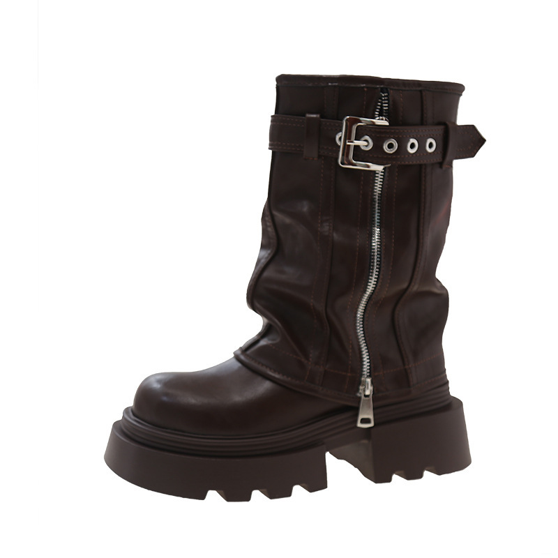 BOTAS Martin de fondo grueso nuevas botas vaqueros occidentales retro en otoño e invierno 2024, hebillas de cinturón, botas de pantalón apiladas en tubos medios