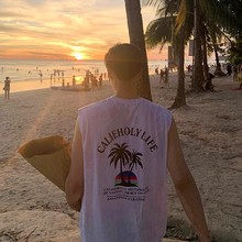 MYQ夏季男士沙滩坎肩t恤韩版潮流百搭背心夏季宽松无袖打底衣服