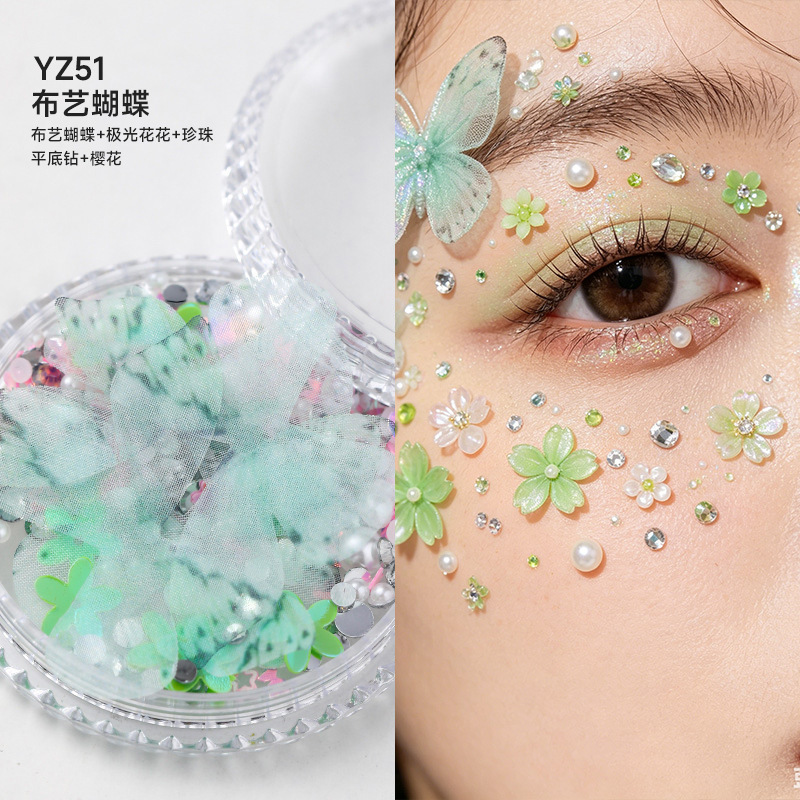 Decoraciones faciales maquillaje de ojos de novia maquillaje de escenario para niños pegatinas especiales cara lentejuelas lágrima diamante mariposa perla al por mayor