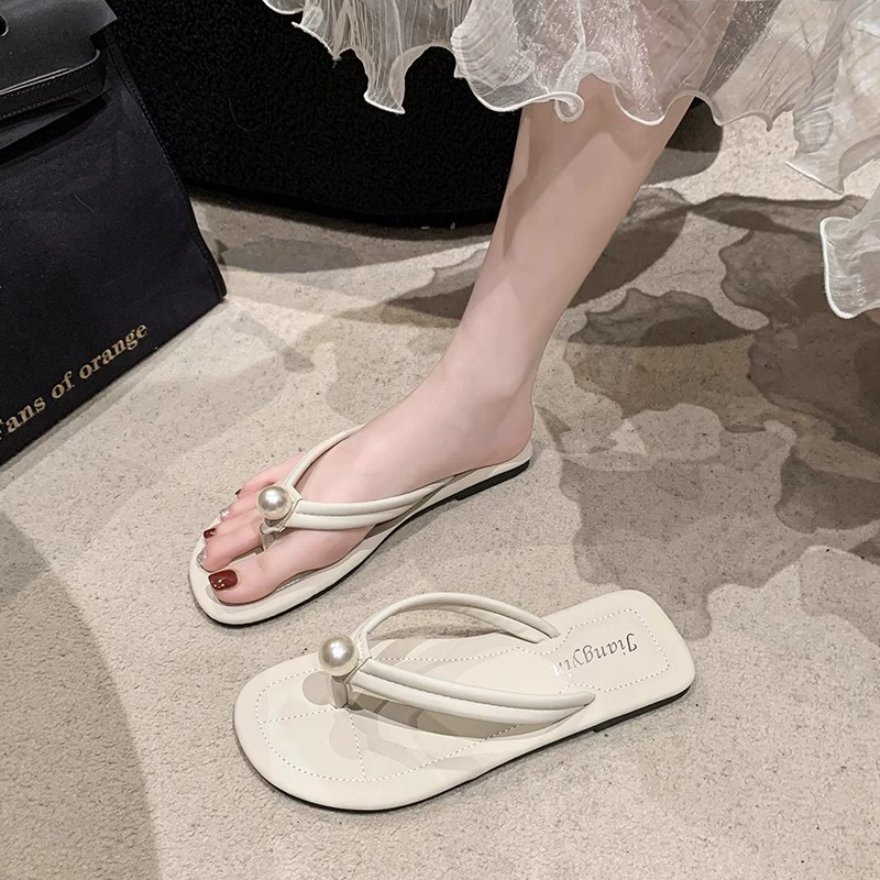 Женские шлепанцы для лета, модные оптовые новинки в стиле феи, нескользящие шлепанцы на плоской подошве для пляжа и моря.