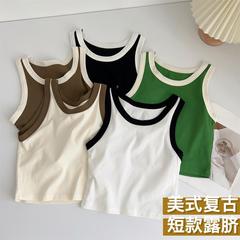 Hot Girl Color Contrast Work Shirt Women's Summer Slimming Short Sleeve Top Underwear Tank Top Outer Wear 