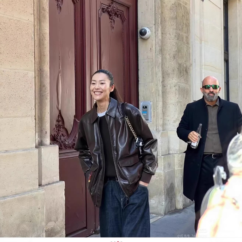 Liu Wen's Same Style Maillard Loose-Fitting Genuine Leather Vintage Sheepskin Women's Lapel Loose Leather Jacket Top Liu Wen's Same Style Maillard Loose-Fitting Genuine Leather Vintage Sheepskin Women's Lapel Loose Leather Jacket Top