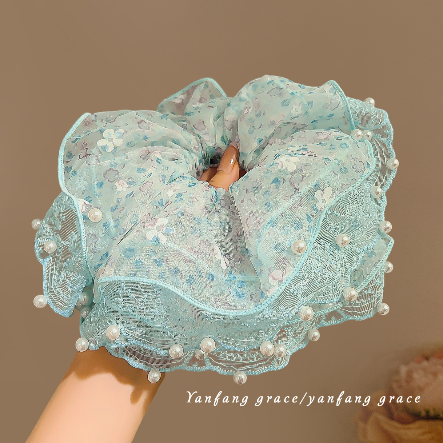 블루 꽃무늬 레이스 비즈