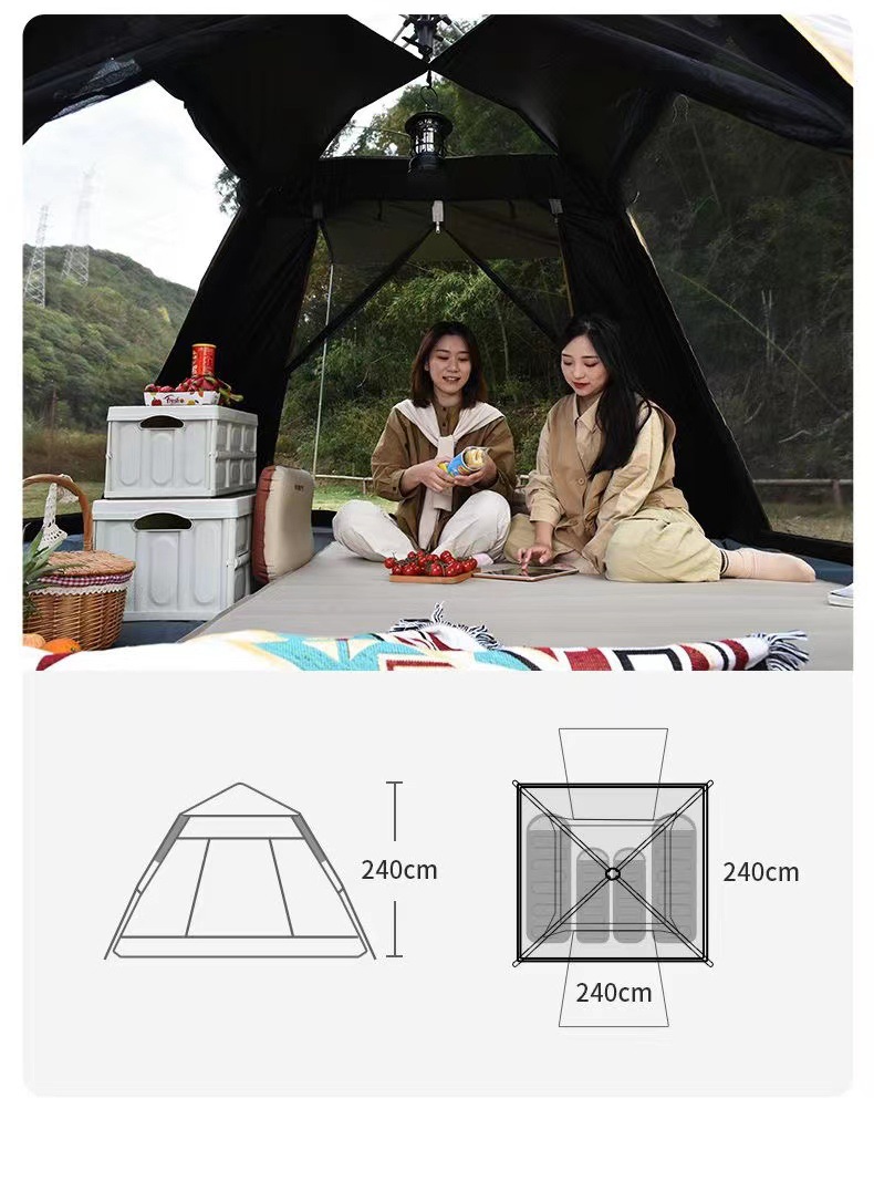 Tent Outdoor Camping Black Rubber Portable Folding Automatic Quick Opening Camping Waterproof Thickened Sunshade Sun Protection Equipment