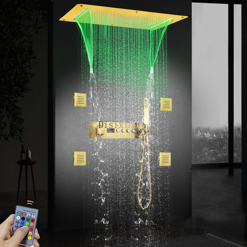 New drawing gold constant temperature digital shower suit 700*380mm bathroom hidden waterfall shower system New drawing gold constant temperature digital shower suit 700*380mm bathroom hidden waterfall shower system