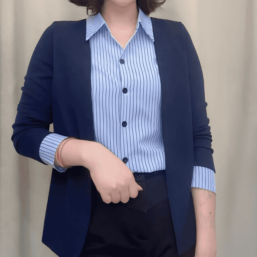 春季新品时尚显瘦女士假两件设计减龄洋气拼接条纹女款长袖衬衫