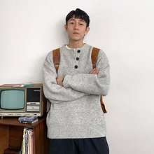cleanfit情侣装亨利领灰色毛衣男女秋冬慵懒风高级感外套针织衫潮