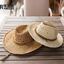 草帽男遮阳春夏季男士出游儿童太阳帽男童西部牛仔防晒帽夏亲子帽