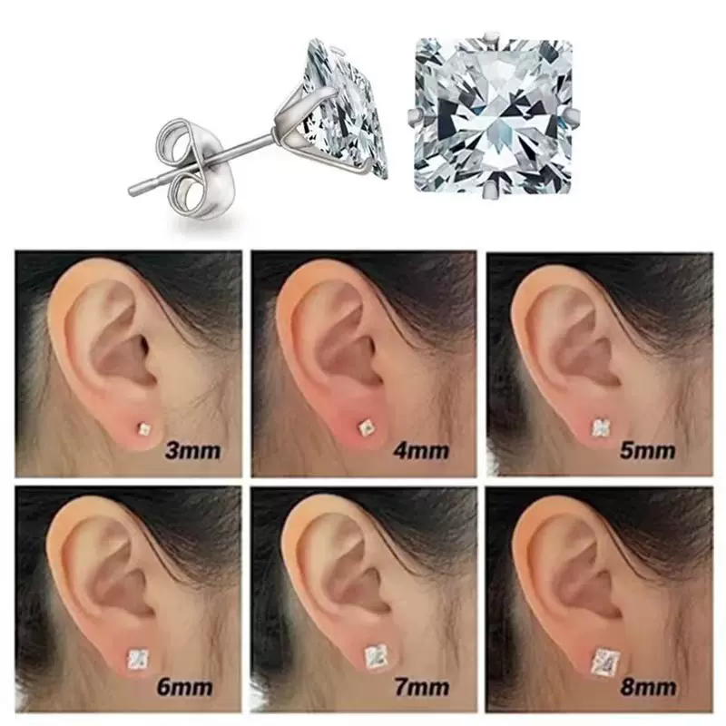 欧美风潮流时尚不锈钢四爪方形AAA锆石耳钉蝴蝶扣气质女耳饰 批发