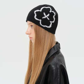 韩国小众设计师款羊毛混纺提花针织帽女秋冬季搭配冷帽柔软毛线帽