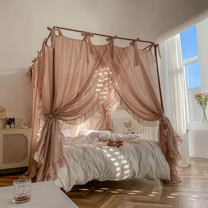 2024 new French mosquito nets, court landing bed curtain princess wind bed curtains, three open shielded dustproof old shelf beds