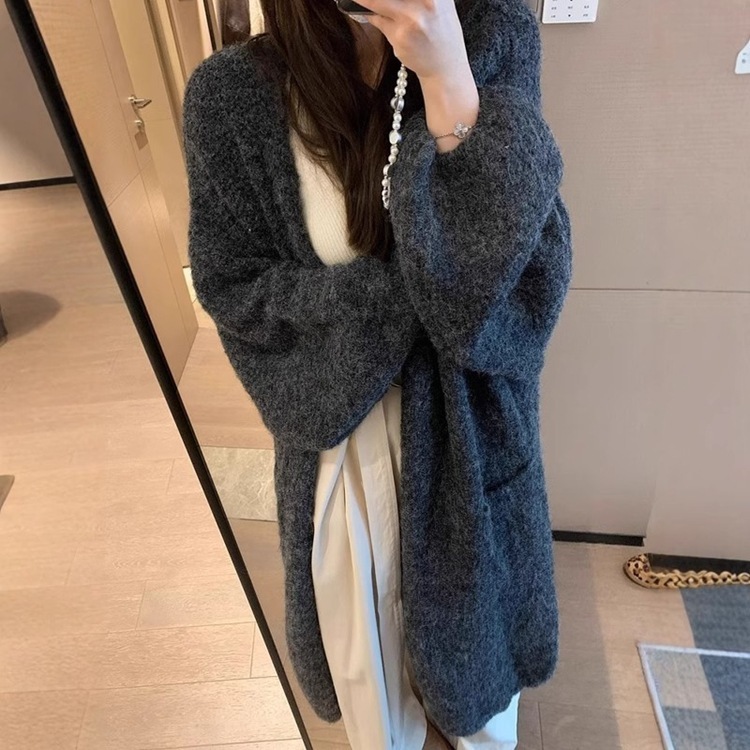 韩系慵懒风长款毛衣外套女装秋冬新款宽松高级感加厚针织开衫大衣|undefined