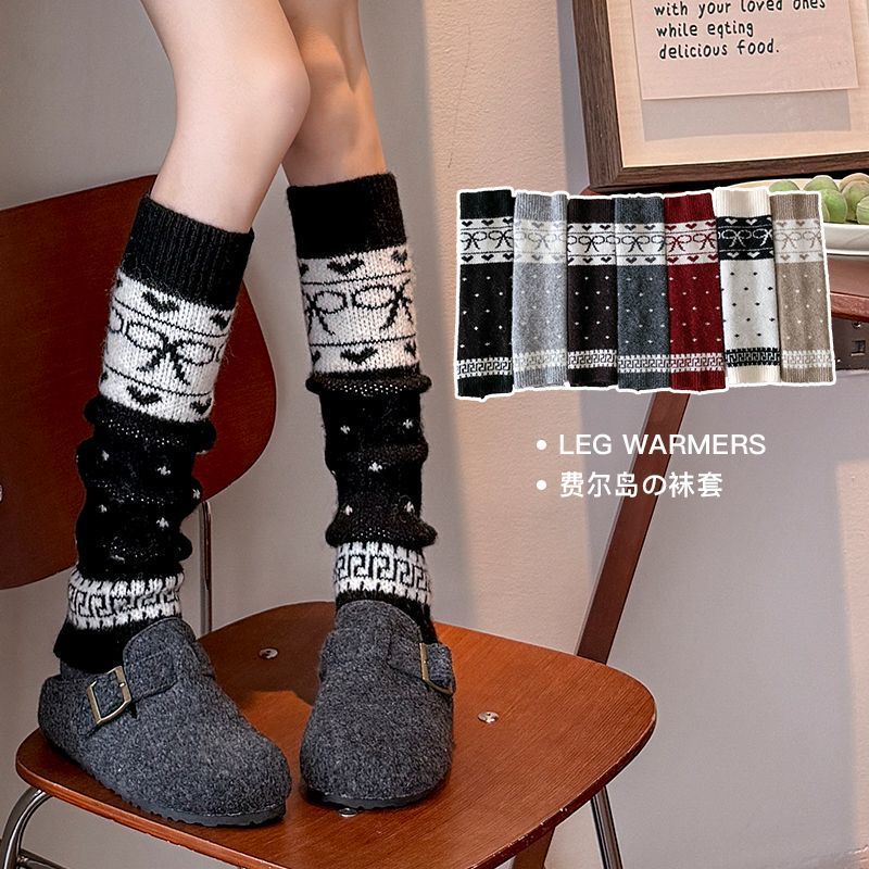 Knitted Cuff Socks, Warm and Thickened Snow Boot Leg Warmers, Japanese Style Paired with Shark Pants, Leggings, Double-Needle Socks