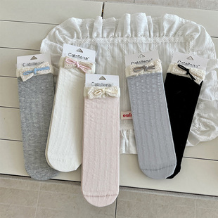 Korean Style Girl Style Lace Side Socks Women's Spring and Summer Thin Breathable All-match Japanese Style Cute Bow Knot Stacked Socks