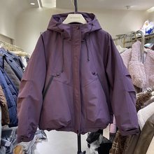 2024新韩国宽松时尚休闲冲锋衣外套女韩版加棉连帽休闲夹克冬上衣