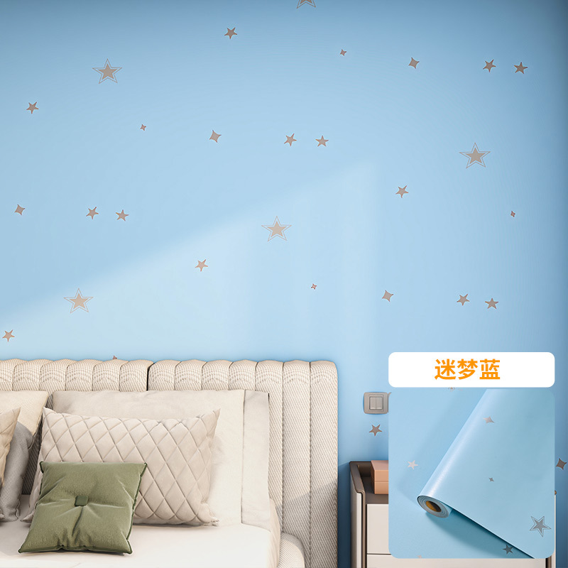 Papel pintado autoadhesivo estrella Plaid dormitorio impermeable a prueba de humedad pegatinas de renovación color sólido blanco Fondo vivo pegatinas papel pintado