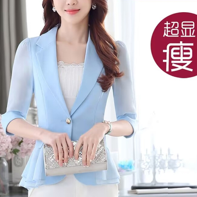 Saco Blazer Corto con Manga 3/4 para Mujer de Poliéster con Volantes