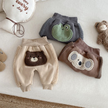 婴儿加绒大PP裤小左小右冬季宝宝超萌颗粒绒裤子儿童卡通加厚冬装