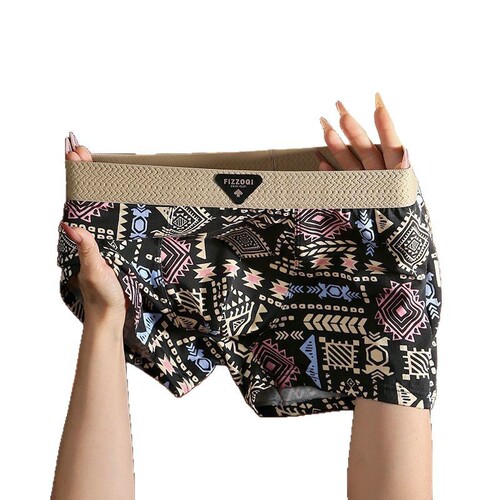 Stylish Personality-Printed Four-Corner Comfortable Breathable Trendy Men's Flat-Front Briefs Retro Style Men's Underwear Four-Corner Briefs