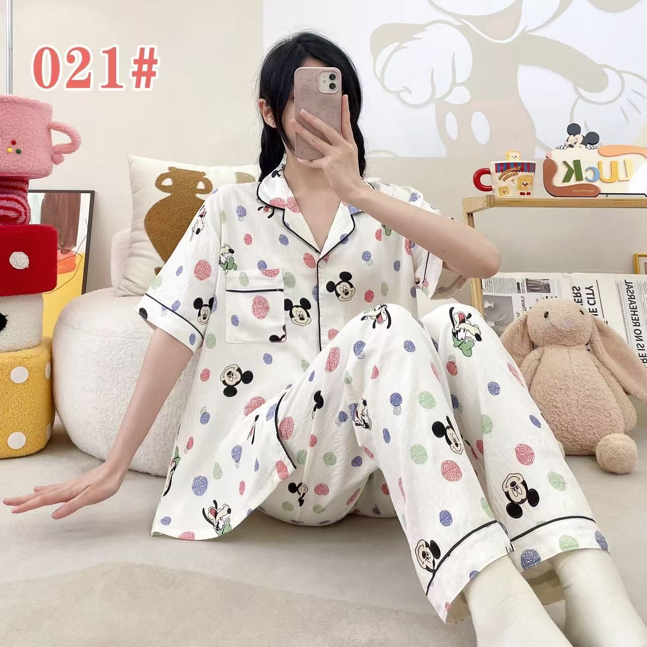 Estilo explosivo transfronterizo spot verano pantalones de manga corta cardigan solapa pijamas de dibujos animados lindo nube femenina algodón cómodo servicio a domicilio