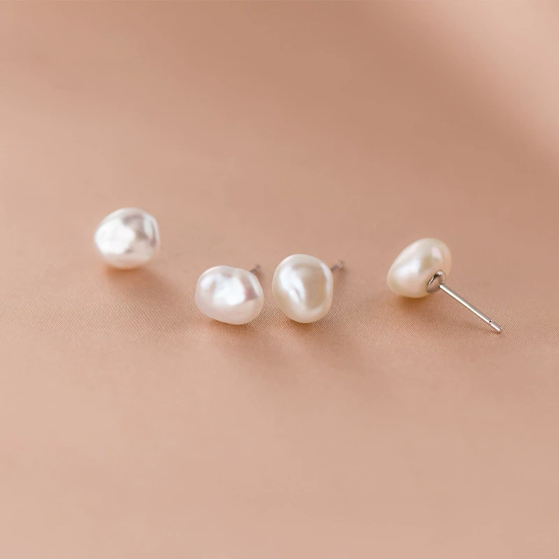 Retro fashionable universal earrings from pearl, silver 925 sample, Korean style, simple and elegant design