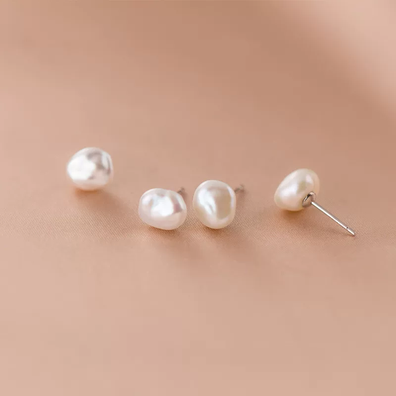 Retro fashionable universal earrings from pearl, silver 925 sample, Korean style, simple and elegant design