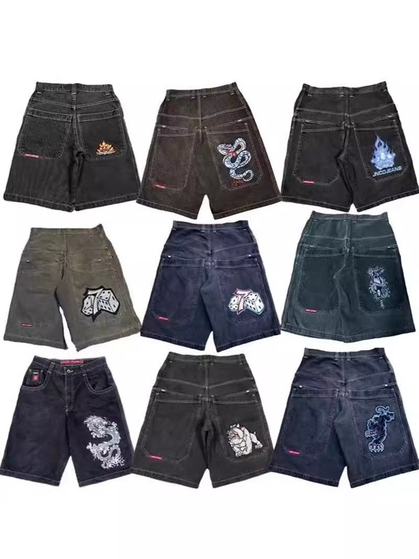 Cross-border E-commerce JNCO Shorts American Retro Hip-hop Harajuku Gothic Pocket Loose Jeans Shorts Men
