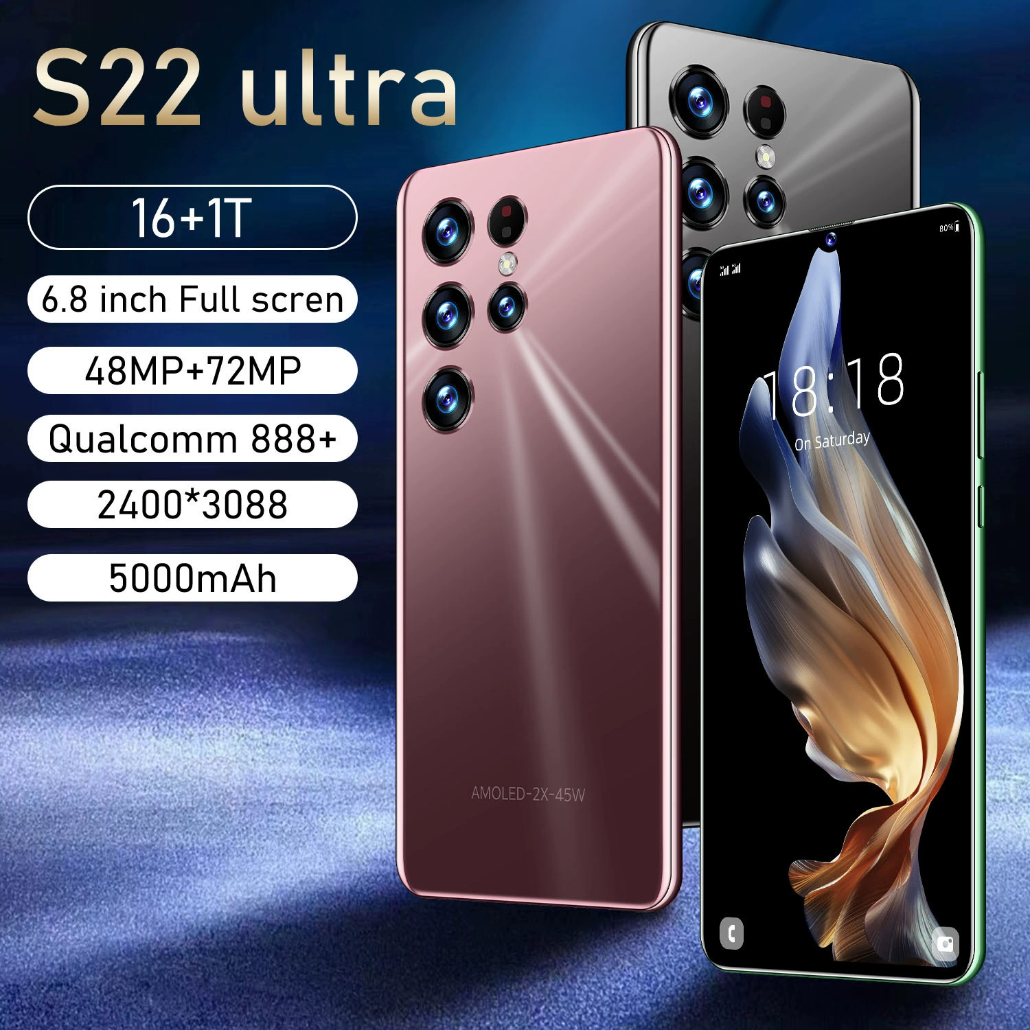 (Кросс-бордер торговля), S22, элитный смартфон, мобильный телефон, S22 ультра, 7.3 дюйма, 64 ГБ, (Физики)