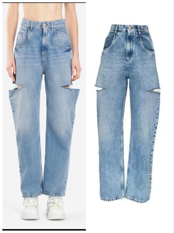 Mm6 Jeans Maion m Margiela Destruction Knife Cut Clean Distressed Straight Jeans Women's Blue