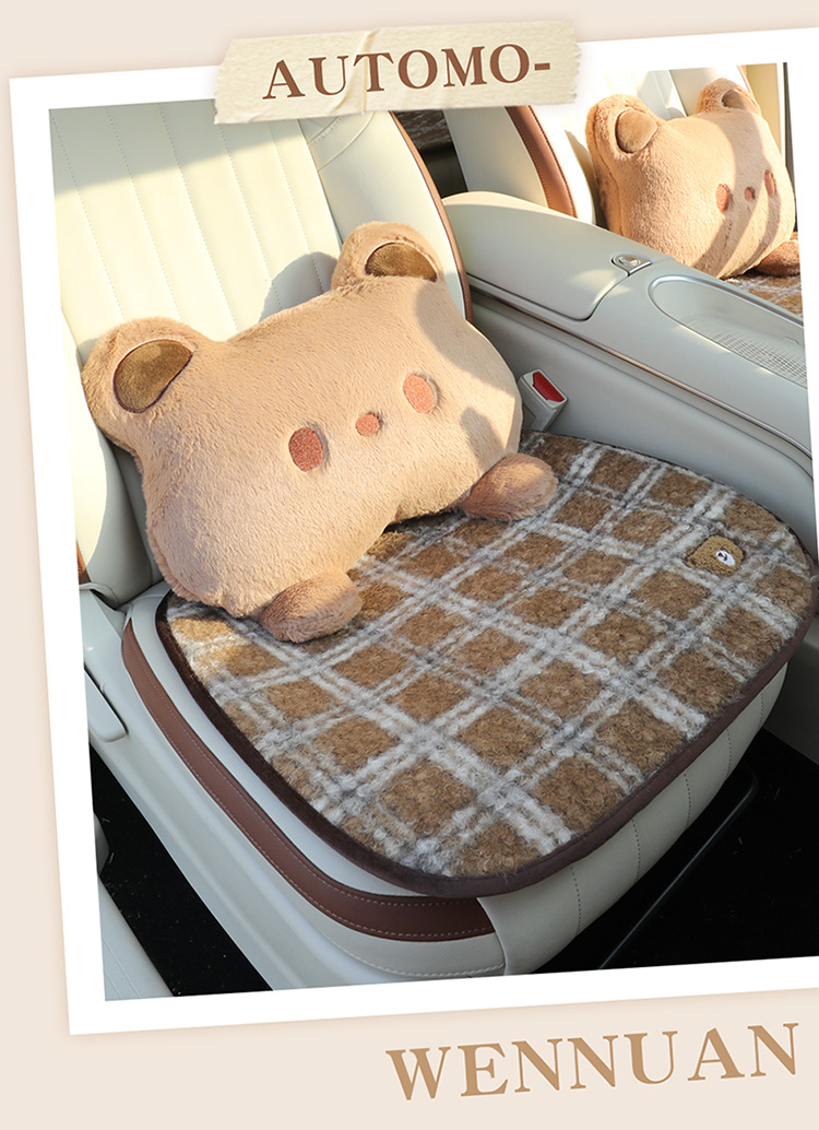 Car Seat Cushion Winter Plush Cute Bear Cushion Warm Thickened Car Seat Cover Non-Slip Car Seat Cover for Women