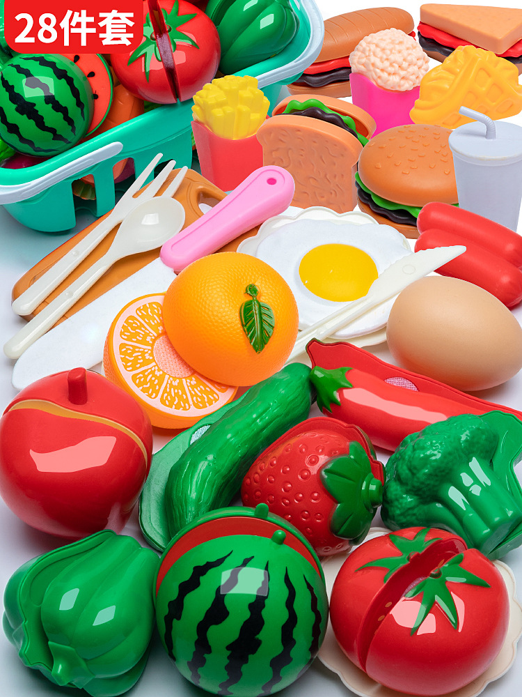 Juego de cocina de juguete para niños con carrito de compras, verduras y herramientas para cortar frutas, para niñas y niños.