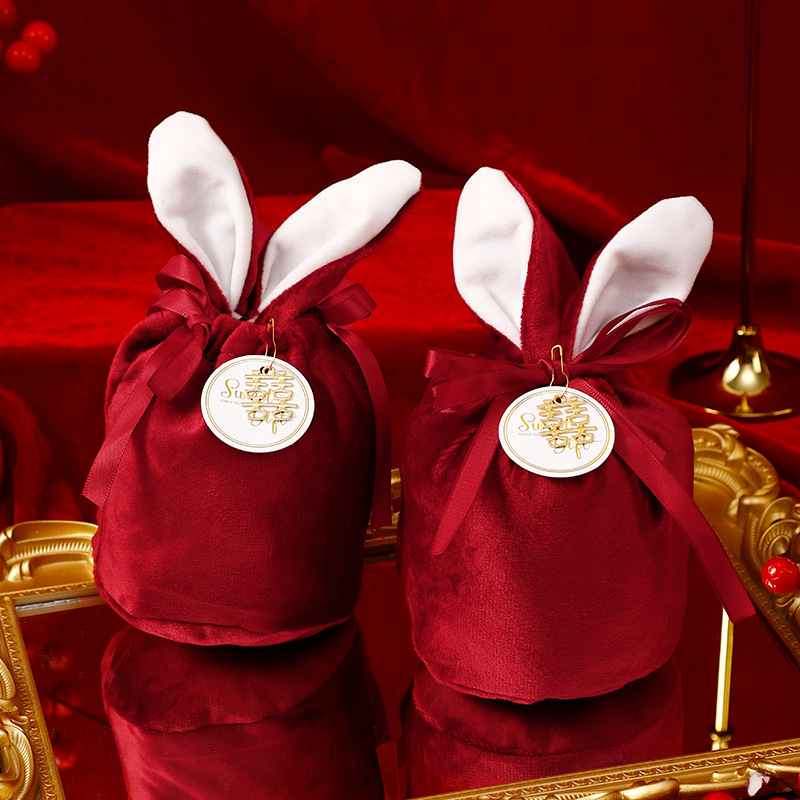 Nueva bolsa de dulces de terciopelo de orejas de conejo caja de regalo caja de dulces de boda caja de dulces de boda dama de honor regalo creativo