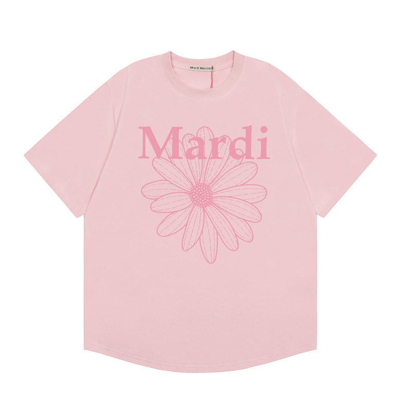 韓国マルディトレンディな半袖フラワープリントゴールドハイシルバー夏ラウンドネック純綿ルーズTシャツトップトレンディ|undefined