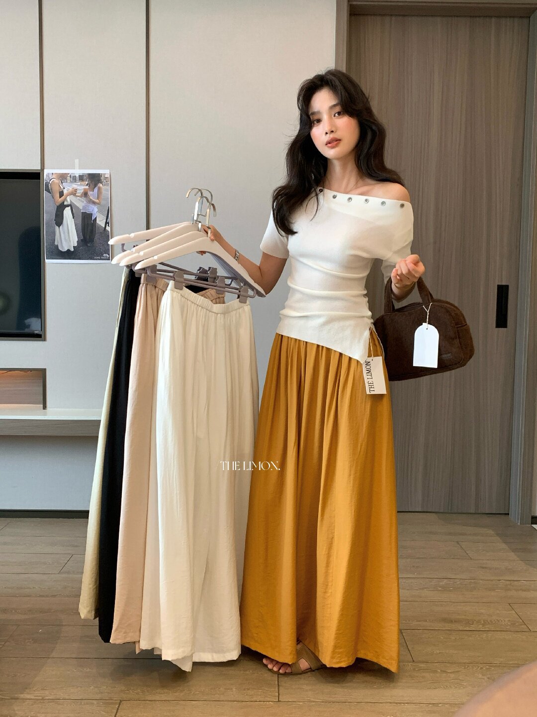Quần culottes nữ ống rộng cạp cao dáng lười mùa hè 2026 — Thẻ nông, màu đen, màu hồng, màu cam chi tiết 41
