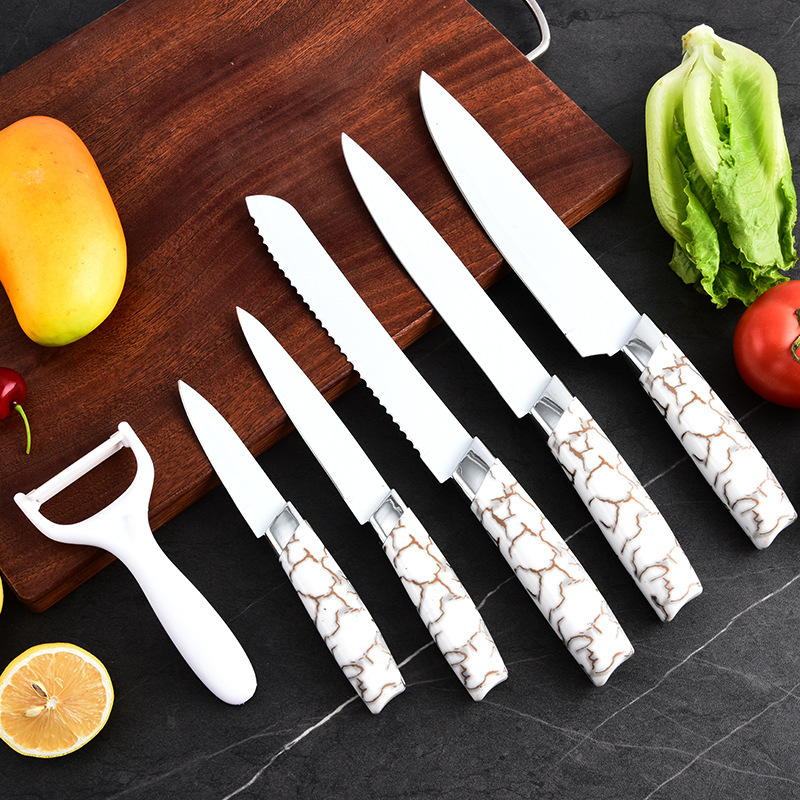 Cuchillos de comercio exterior cabeza galvanizada mármol seis piezas set de cuchillos de cocina de acero inoxidable set de regalo herramientas de negocios