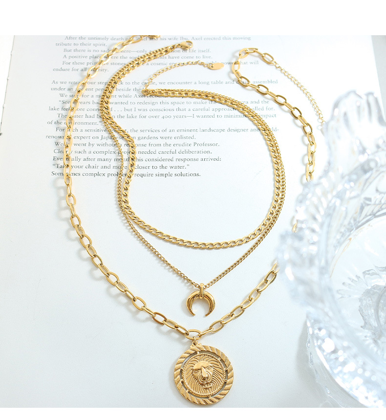 Style Simple Géométrique Lune Acier Au Titane Placage Collier En Couches display picture 1