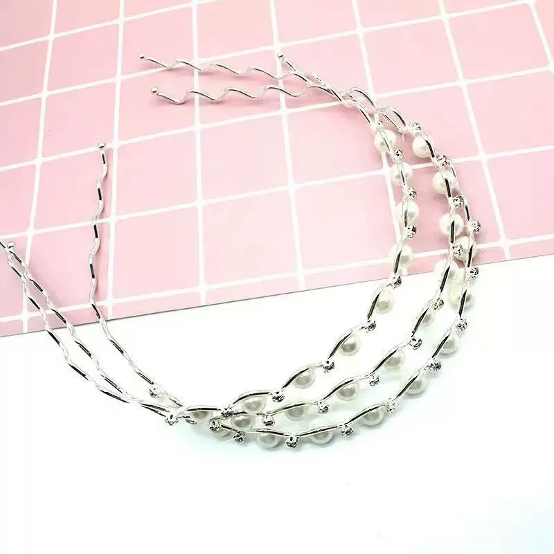 Модный аксессуар для волос ins интернет-знаменитости, двухслойная повязка на голову из сплава со стразами и жемчугом для женщин, повязка на голову с челкой для мытья лица Super Fairy