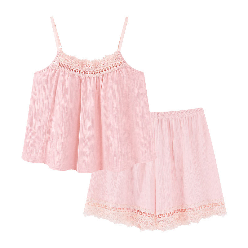しわの布のしわの綿の胸のパッドのストラップのショートパンツのスーツの夏のパジャマの女性の部屋の服のその他の徳の絨毛の漫画|undefined