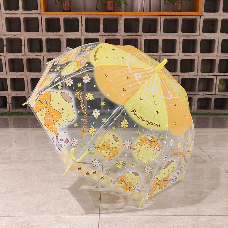 ins童伞网红透明雨伞布丁狗可爱女孩卡通长柄轻便拱形儿童伞