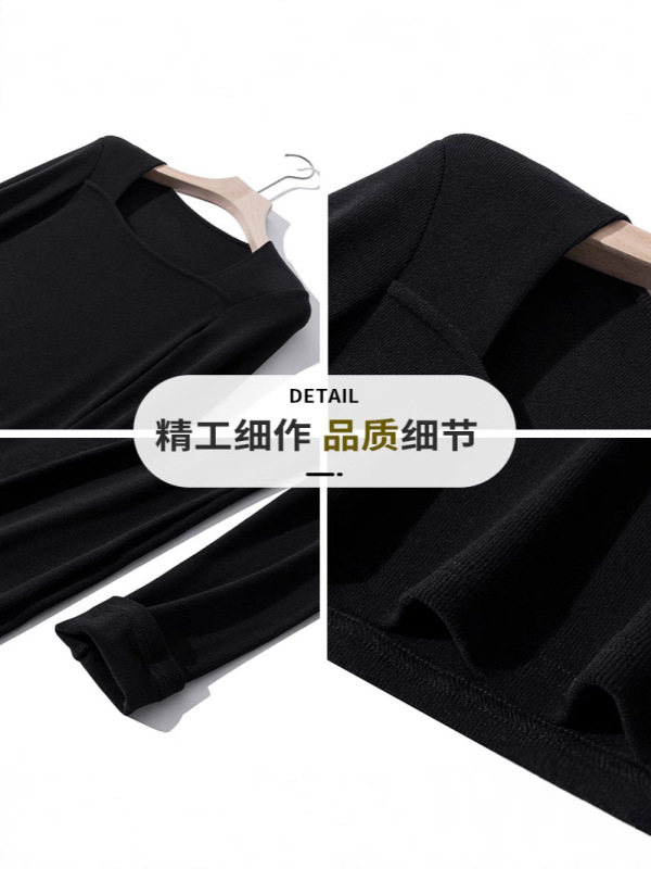 黑色步步生莲鱼尾连衣裙女秋冬季流行风格大衣内搭针织包臀长裙子|undefined