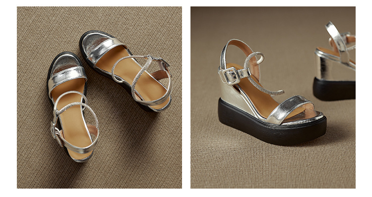 Sandal cao gót nữ quai ngang đính đá bạc, đế xuồng platform, gót 9 cm, hở mũi — Màu súng, bạc chi tiết 9