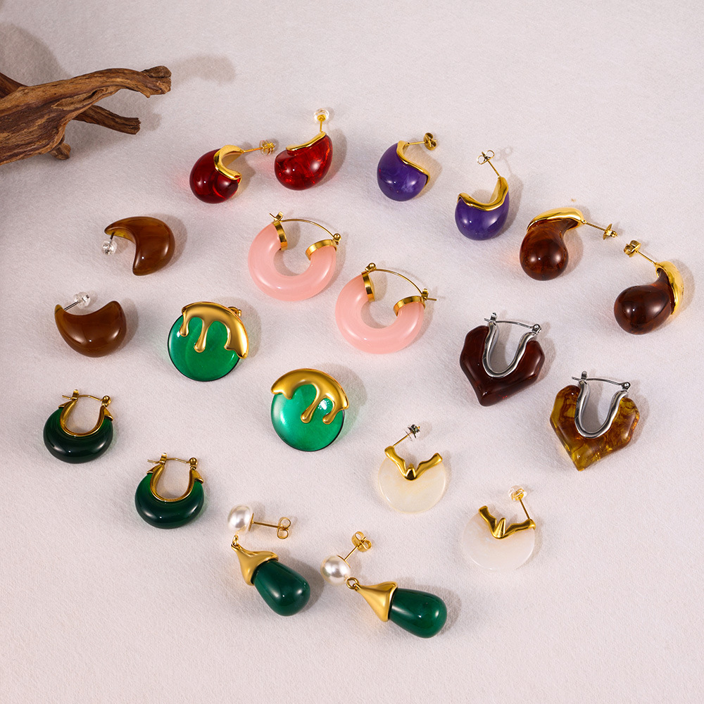 Square Sugar Dopamine Candy Color Light Luxury Resin Colorful Earrings Women's Titanium Steel Exquisite Temperament Earrings Accessories_voghion.com