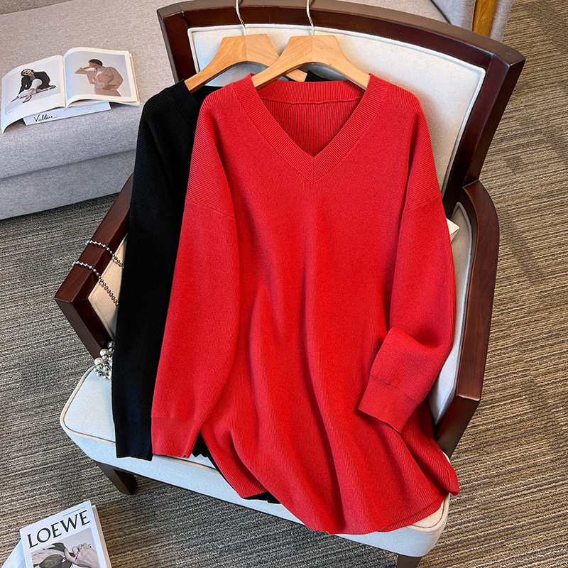 200/ 150kg Plus Size Women's Clothing, Fat M, Bust 150/160, Loose Mid-Length Thickened Knitted Sweater 8396
