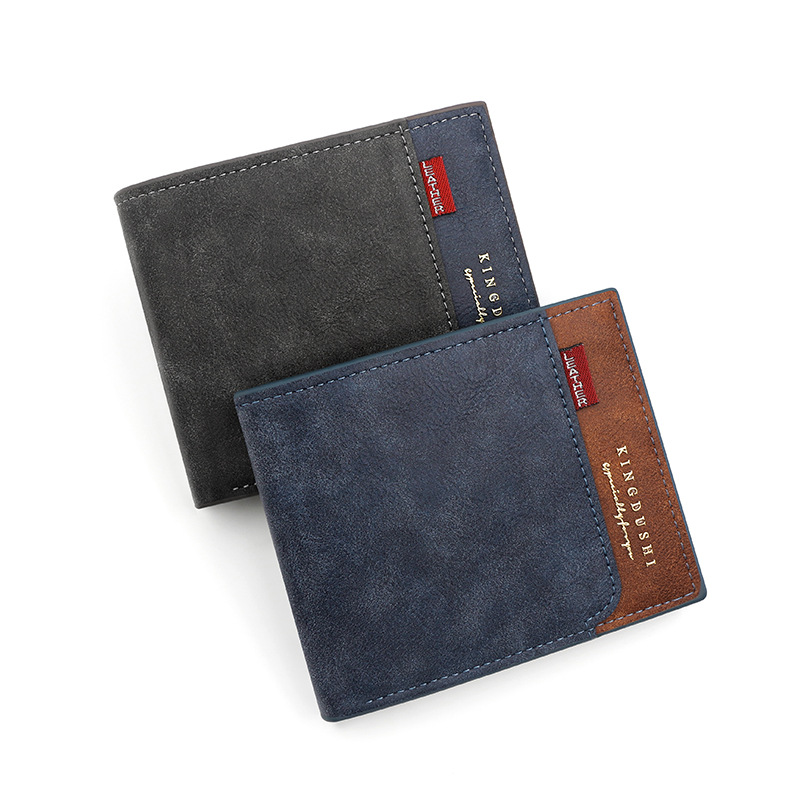 Nuevos hombres billetera corta clip de dinero de negocios tres veces delgada mate esmerilado de gran capacidad cremallera horizontal clip de cuero suave transfronteriza