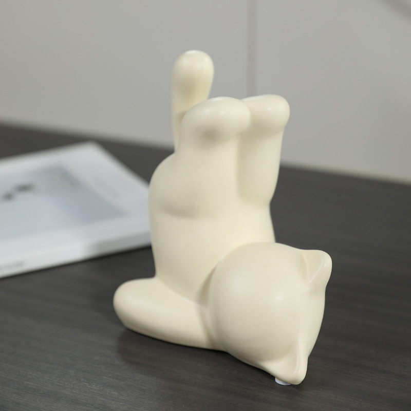 Adornos de arte abstracto de gato de cerámica invertida moderna, muebles para el hogar, sala de estar, mueble de vino, mueble de TV, decoración suave de oficina