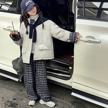 女童洋气棉外套秋冬季2025新款韩版洋气加绒格子休闲弯刀裤两件套