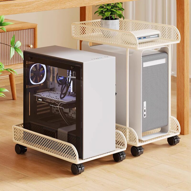 Computer Host Stand, Movable Cart, Desktop Workstation, Wheeled Chassis Base, Bracket Tray, Storage Rack